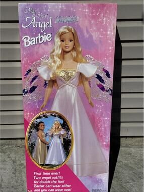 1998 My Size Angel Barbie 2 Angel Outfits New In Box 3 Feet Tall White Dress
